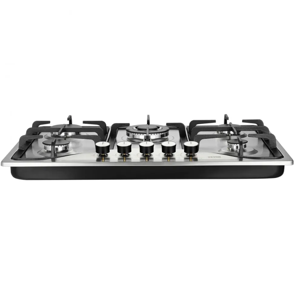 VEVOR 30-inch Gas Cooktop, 5 Burners Built-in Gas Stove Top, Max 12250BTU NG/LPG Convertible Stainless Steel Natural Gas Hob, with Thermocouple Protection for Camping, RV, Apartment