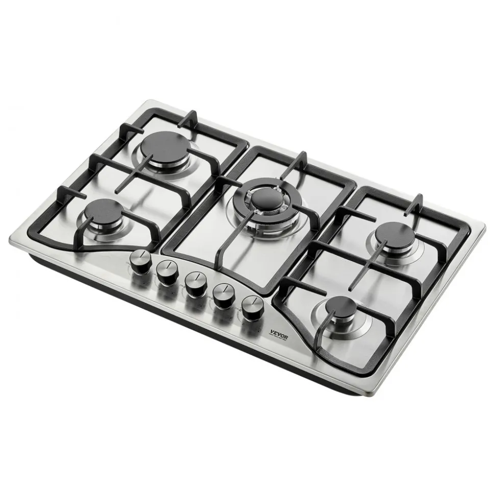 VEVOR 30-inch Gas Cooktop, 5 Burners Built-in Gas Stove Top, Max 12250BTU NG/LPG Convertible Stainless Steel Natural Gas Hob, with Thermocouple Protection for Camping, RV, Apartment