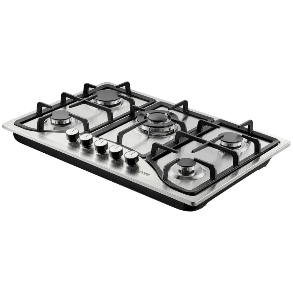 VEVOR 30-inch Gas Cooktop, 5 Burners Built-in Gas Stove Top, Max 12250BTU NG/LPG Convertible Stainless Steel Natural Gas Hob, with Thermocouple Protection for Camping, RV, Apartment