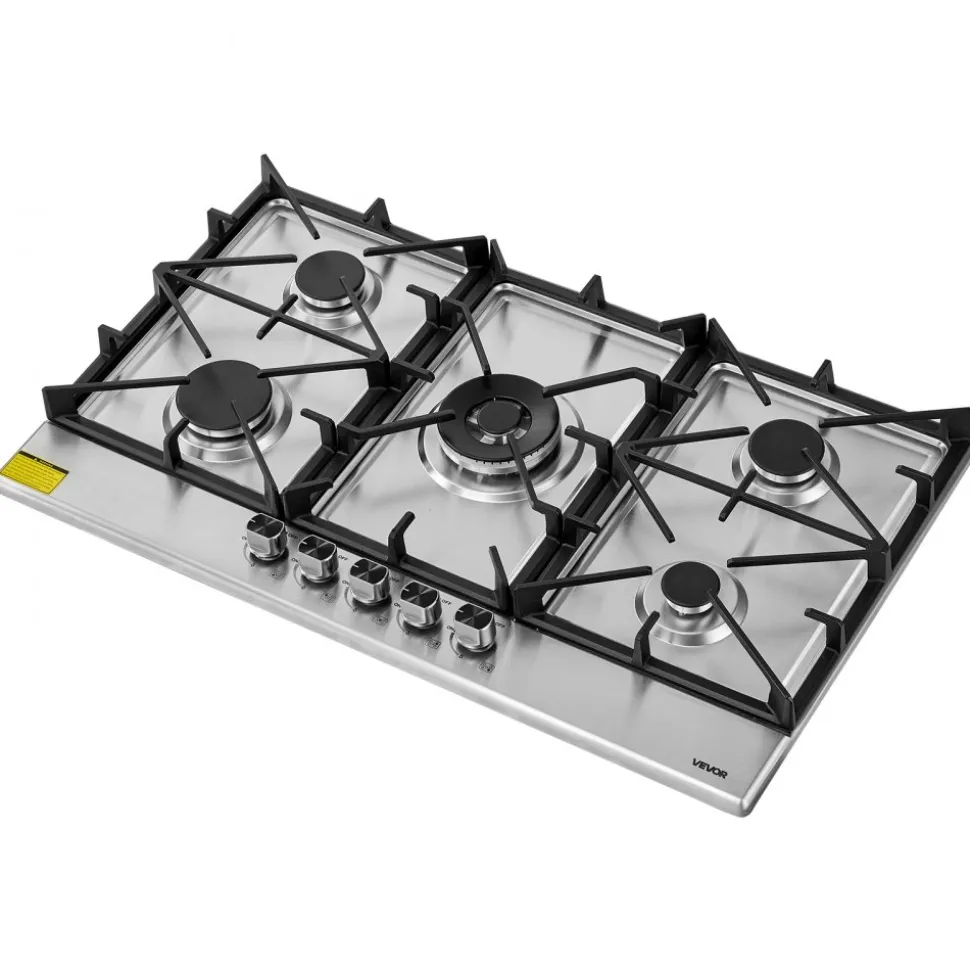 VEVOR 36 inch Gas Cooktop 5 Burners Gas Stove Top, Max 38300BTU Built-in Stainless Steel Stove Top LPG/NG Convertible Dual Fuel Cooktop Stoves with SABAF Dual-Ring Burner for Kitchen Apartment Rvs
