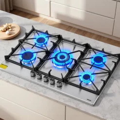 VEVOR 36 inch Gas Cooktop 5 Burners Gas Stove Top, Max 38300BTU Built-in Stainless Steel Stove Top LPG/NG Convertible Dual Fuel Cooktop Stoves with SABAF Dual-Ring Burner for Kitchen Apartment Rvs