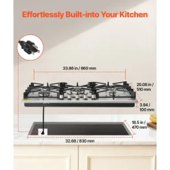VEVOR 36 inch Gas Cooktop 5 Burners Gas Stove Top, Max 38300BTU Built-in Stainless Steel Stove Top LPG/NG Convertible Dual Fuel Cooktop Stoves with SABAF Dual-Ring Burner for Kitchen Apartment Rvs