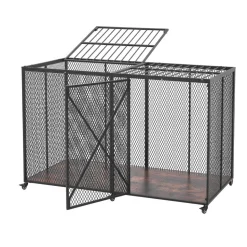 VEVOR 64 Inch Heavy Duty Dog Crate, Max Load Capacity 300 lbs, Indestructible Escape-Proof Dog Kennel Indoor for High Anxiety Large Breeds, Steel Metal Pet Cage with Double Doors & Lockable Wheels