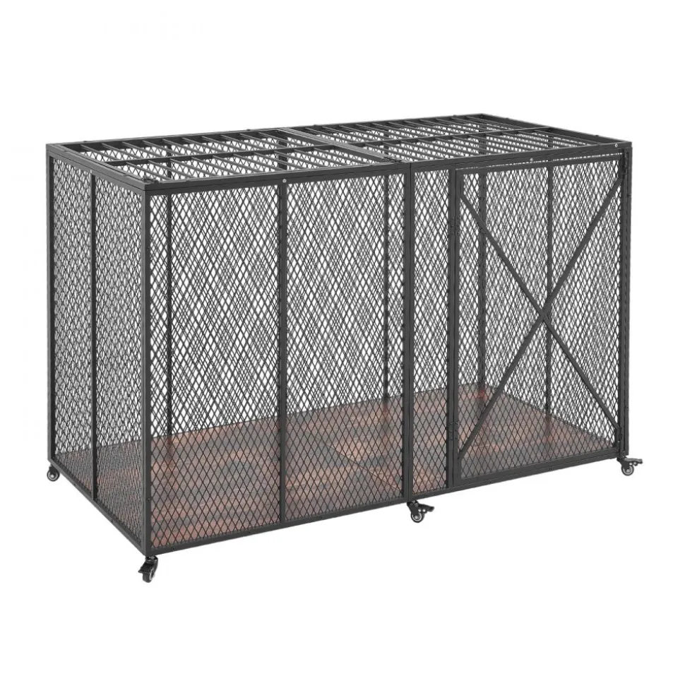VEVOR 64 Inch Heavy Duty Dog Crate, Max Load Capacity 300 lbs, Indestructible Escape-Proof Dog Kennel Indoor for High Anxiety Large Breeds, Steel Metal Pet Cage with Double Doors & Lockable Wheels