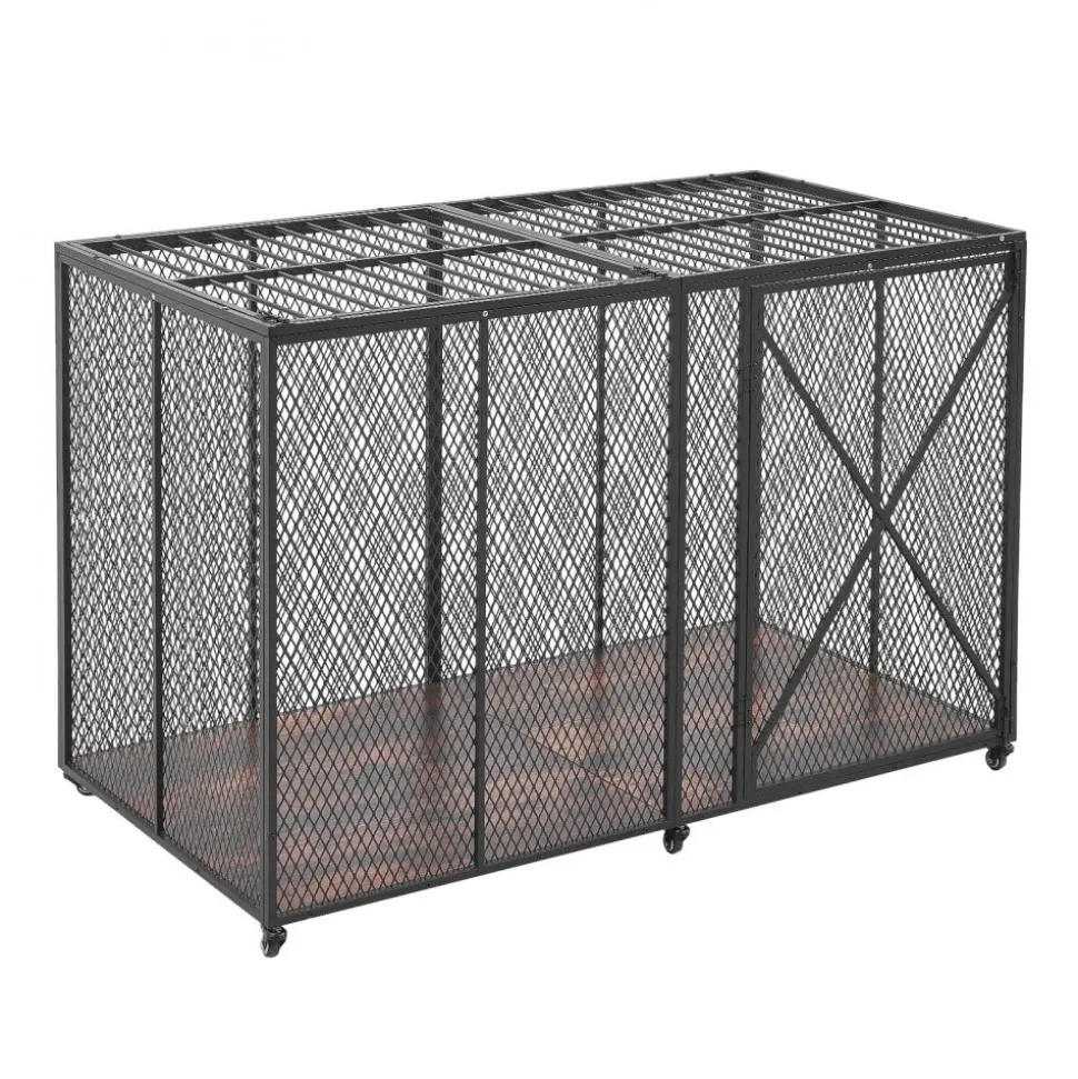VEVOR 64 Inch Heavy Duty Dog Crate, Max Load Capacity 300 lbs, Indestructible Escape-Proof Dog Kennel Indoor for High Anxiety Large Breeds, Steel Metal Pet Cage with Double Doors & Lockable Wheels
