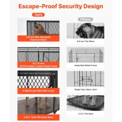 VEVOR 64 Inch Heavy Duty Dog Crate, Max Load Capacity 300 lbs, Indestructible Escape-Proof Dog Kennel Indoor for High Anxiety Large Breeds, Steel Metal Pet Cage with Double Doors & Lockable Wheels