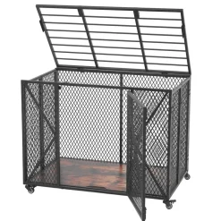 VEVOR 38 Inch Heavy Duty Dog Crate, Max Load 250 lbs, Foldable Indestructible Escape-Proof Dog Kennel Indoor for High Anxiety Small & Medium Breeds, Steel Pet Cage with Double Doors & Lockable Wheels