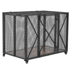 VEVOR 38 Inch Heavy Duty Dog Crate, Max Load 250 lbs, Foldable Indestructible Escape-Proof Dog Kennel Indoor for High Anxiety Small & Medium Breeds, Steel Pet Cage with Double Doors & Lockable Wheels