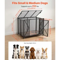 VEVOR 38 Inch Heavy Duty Dog Crate, Max Load 250 lbs, Foldable Indestructible Escape-Proof Dog Kennel Indoor for High Anxiety Small & Medium Breeds, Steel Pet Cage with Double Doors & Lockable Wheels