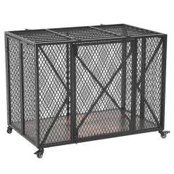 VEVOR 38 Inch Heavy Duty Dog Crate, Max Load 250 lbs, Foldable Indestructible Escape-Proof Dog Kennel Indoor for High Anxiety Small & Medium Breeds, Steel Pet Cage with Double Doors & Lockable Wheels