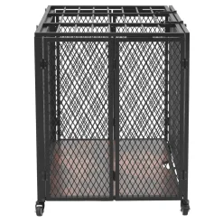 VEVOR 38 Inch Heavy Duty Dog Crate, Max Load 250 lbs, Foldable Indestructible Escape-Proof Dog Kennel Indoor for High Anxiety Small & Medium Breeds, Steel Pet Cage with Double Doors & Lockable Wheels