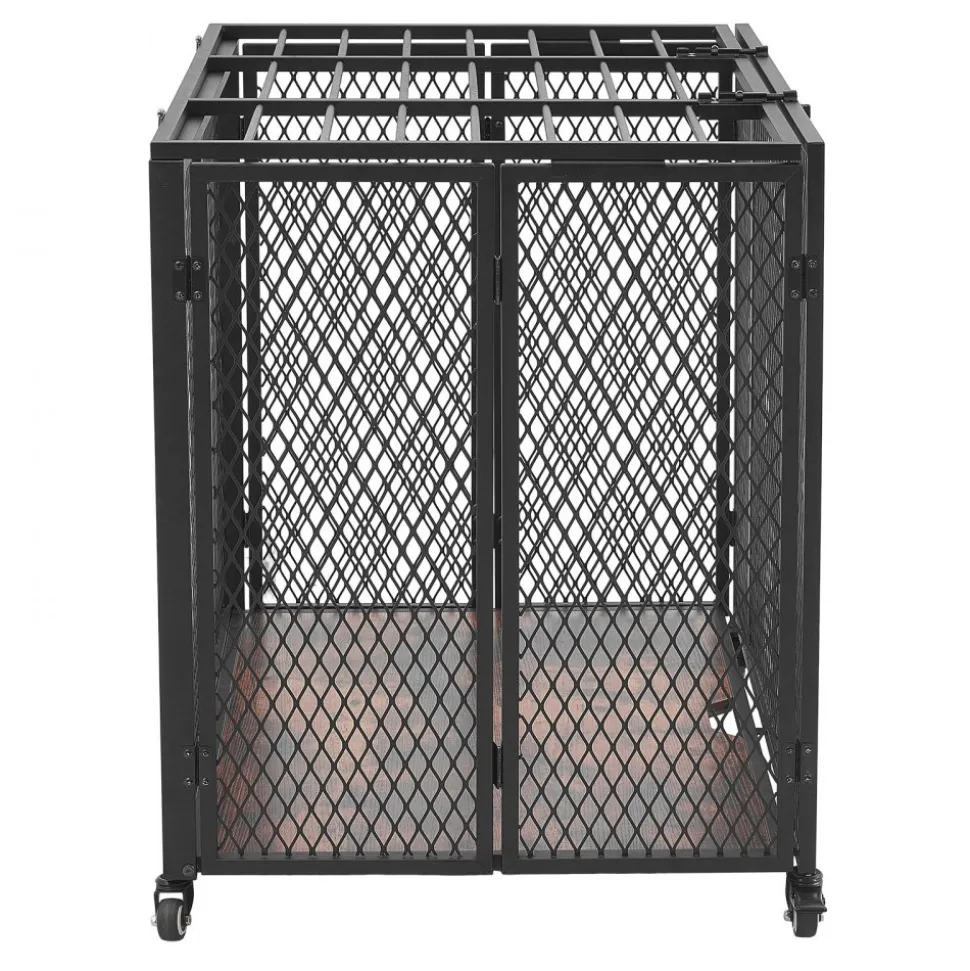 VEVOR 38 Inch Heavy Duty Dog Crate, Max Load 250 lbs, Foldable Indestructible Escape-Proof Dog Kennel Indoor for High Anxiety Small & Medium Breeds, Steel Pet Cage with Double Doors & Lockable Wheels