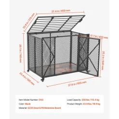 VEVOR 38 Inch Heavy Duty Dog Crate, Max Load 250 lbs, Foldable Indestructible Escape-Proof Dog Kennel Indoor for High Anxiety Small & Medium Breeds, Steel Pet Cage with Double Doors & Lockable Wheels