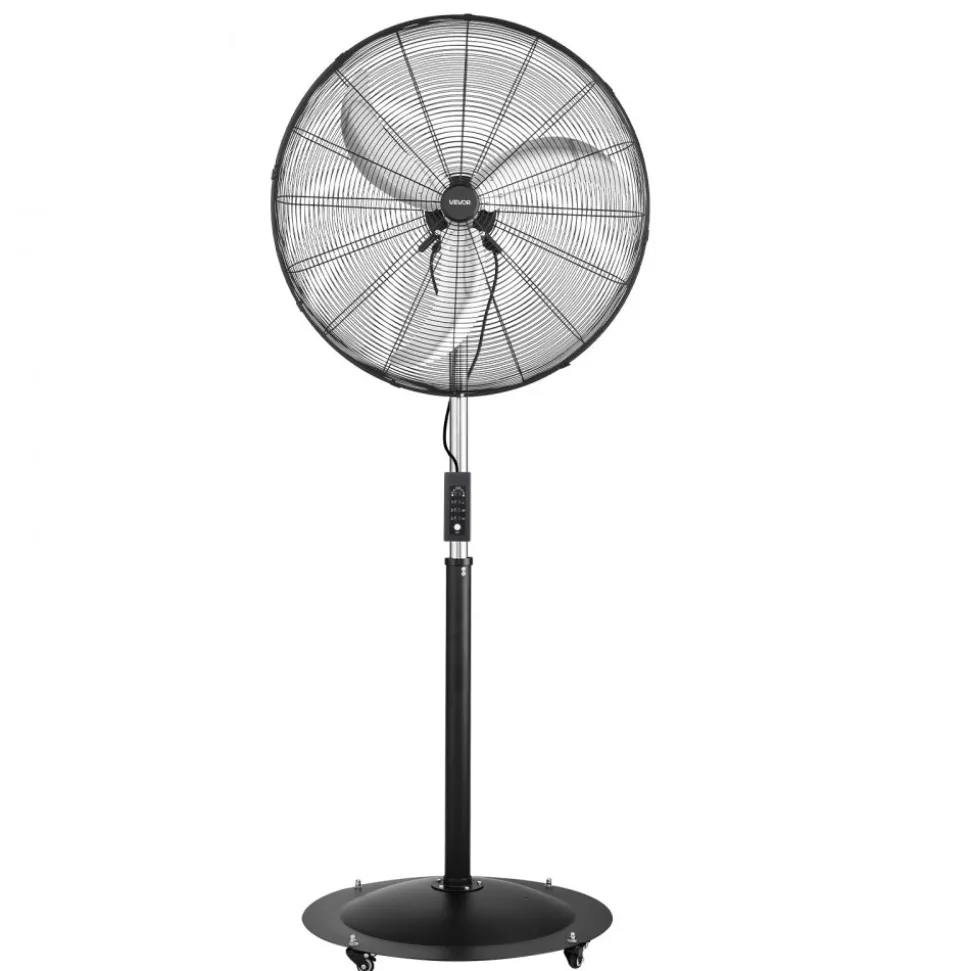 VEVOR 30-Inch High Velocity Pedestal Fan, 9100 CFM Industrial Standing Floor Fan with 85° Oscillating, 3-Speed Adjustable Height, IP44 Waterproof, Carbon Steel for Commercial, Garage, Workshop, Black