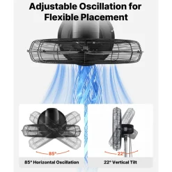 VEVOR 30-Inch High Velocity Pedestal Fan, 9100 CFM Industrial Standing Floor Fan with 85° Oscillating, 3-Speed Adjustable Height, IP44 Waterproof, Carbon Steel for Commercial, Garage, Workshop, Black
