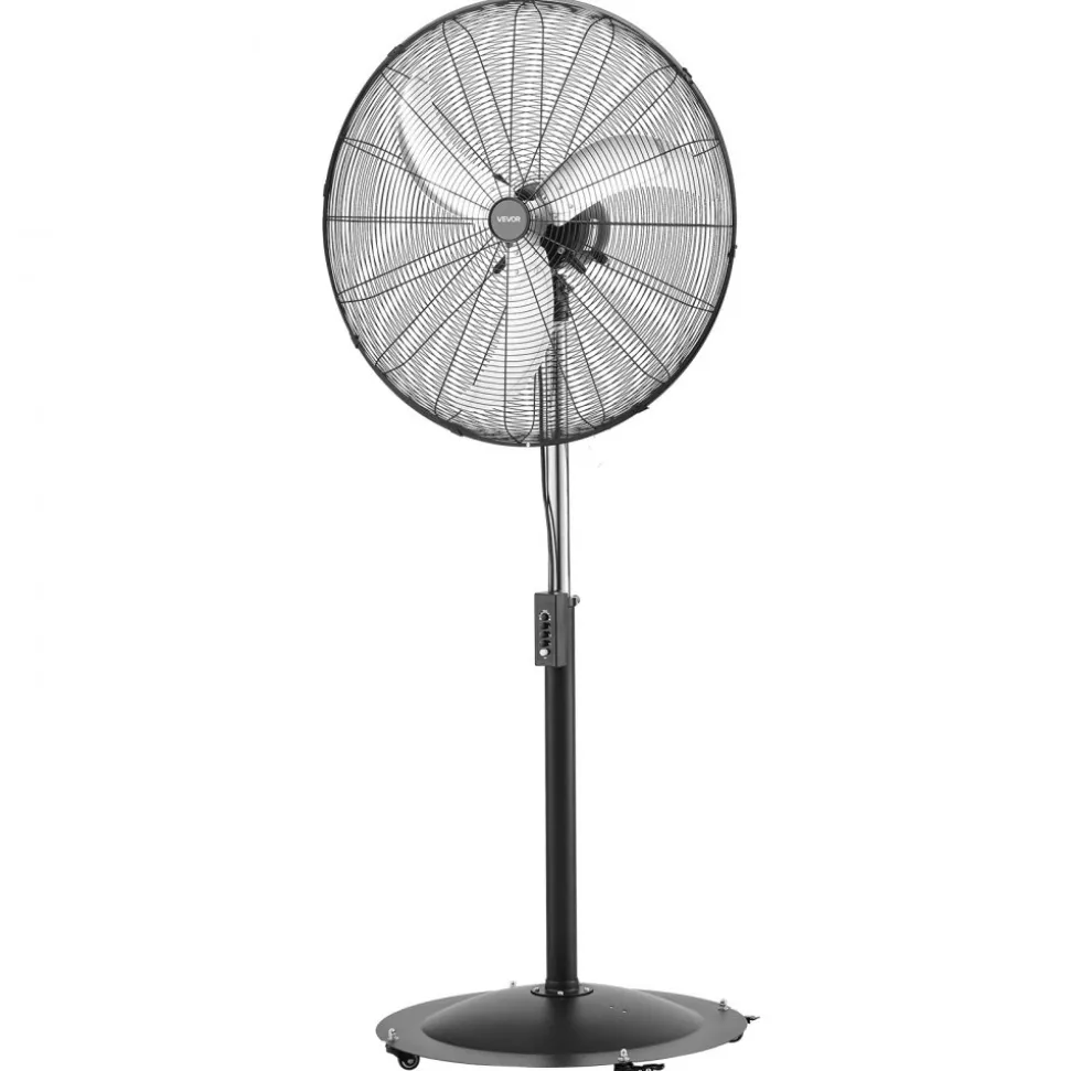 VEVOR 30-Inch High Velocity Pedestal Fan, 9100 CFM Industrial Standing Floor Fan with 85° Oscillating, 3-Speed Adjustable Height, IP44 Waterproof, Carbon Steel for Commercial, Garage, Workshop, Black