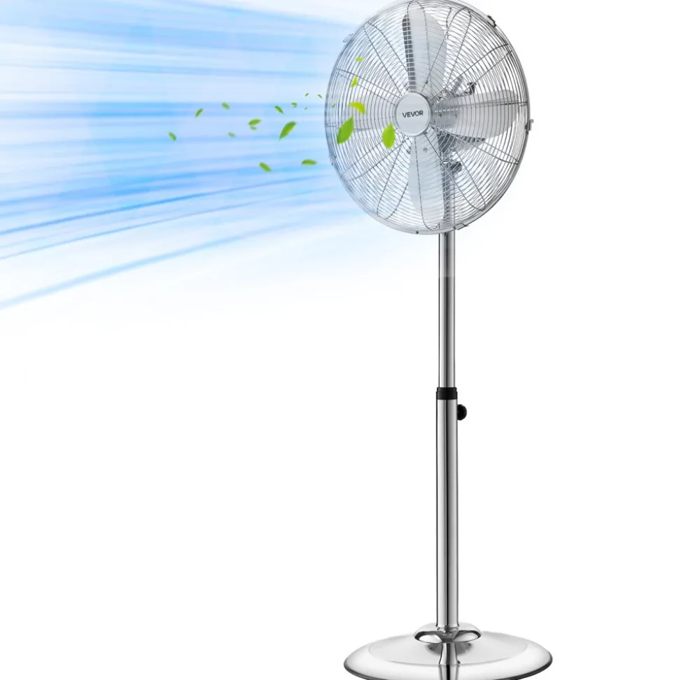 VEVOR 16-Inch High Velocity Pedestal Fan, 1450 CFM Industrial Standing Floor Fan with Handle, 75° Oscillating, 3-Speed Adjustable Height, Metal Made for Commercial, Garage, Workshop, Home, Silver