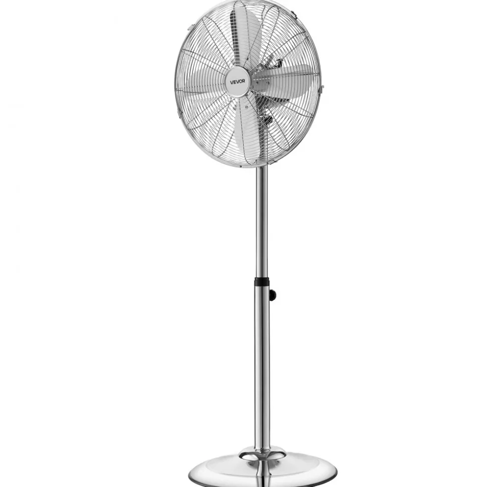 VEVOR 16-Inch High Velocity Pedestal Fan, 1450 CFM Industrial Standing Floor Fan with Handle, 75° Oscillating, 3-Speed Adjustable Height, Metal Made for Commercial, Garage, Workshop, Home, Silver