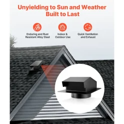 VEVOR 6 inch Hooded Wall Vent Cover, Square AC Vent Gable Cover, Premium SPCC Steel & with Built-in a Protection Screen, for Roofs,Walls,Outside Duct Exhaust Outlets (1 Pack, Black)