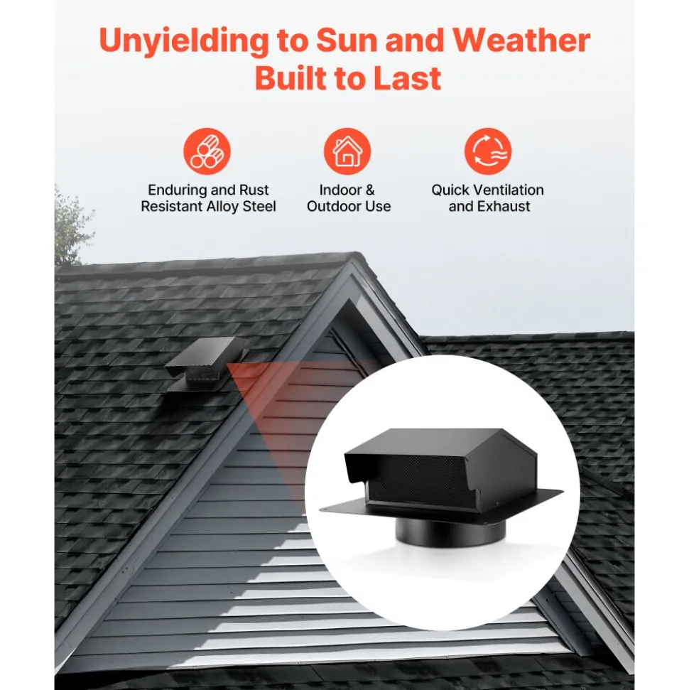 VEVOR 6 inch Hooded Wall Vent Cover, Square AC Vent Gable Cover, Premium SPCC Steel & with Built-in a Protection Screen, for Roofs,Walls,Outside Duct Exhaust Outlets (1 Pack, Black)