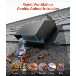 VEVOR 6 inch Hooded Wall Vent Cover, Square AC Vent Gable Cover, Premium SPCC Steel & with Built-in a Protection Screen, for Roofs,Walls,Outside Duct Exhaust Outlets (1 Pack, Black)