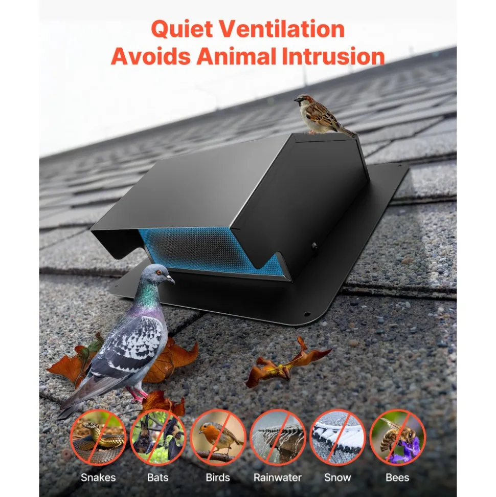 VEVOR 6 inch Hooded Wall Vent Cover, Square AC Vent Gable Cover, Premium SPCC Steel & with Built-in a Protection Screen, for Roofs,Walls,Outside Duct Exhaust Outlets (1 Pack, Black)