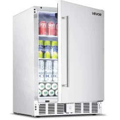 VEVOR 24-Inch Indoor/Outdoor Beverage Refrigerator, 150 QT Freestanding or Undercounter Beverage Fridge, 180 Cans Built-in Beer Fridge with Stainless Steel Body for Residential Home Bar Commercial Use