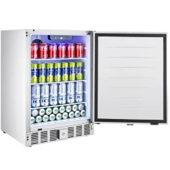 VEVOR 24-Inch Indoor/Outdoor Beverage Refrigerator, 150 QT Freestanding or Undercounter Beverage Fridge, 180 Cans Built-in Beer Fridge with Stainless Steel Body for Residential Home Bar Commercial Use