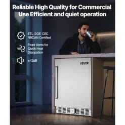 VEVOR 24-Inch Indoor/Outdoor Beverage Refrigerator, 150 QT Freestanding or Undercounter Beverage Fridge, 180 Cans Built-in Beer Fridge with Stainless Steel Body for Residential Home Bar Commercial Use