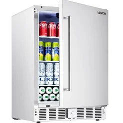 VEVOR 24-Inch Indoor/Outdoor Beverage Refrigerator, 150 QT Freestanding or Undercounter Beverage Fridge, 180 Cans Built-in Beer Fridge with Stainless Steel Body for Residential Home Bar Commercial Use