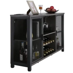 VEVOR 47 Inch Industrial Bar Cabinet, Wine Table for Liquor & Glasses, Sideboard Buffet Cabinet with Wine Rack, Freestanding Farmhouse Wood Coffee Bar Cabinet for Living Room, Home Bar, Kitchen