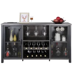 VEVOR 47 Inch Industrial Bar Cabinet, Wine Table for Liquor & Glasses, Sideboard Buffet Cabinet with Wine Rack, Freestanding Farmhouse Wood Coffee Bar Cabinet for Living Room, Home Bar, Kitchen