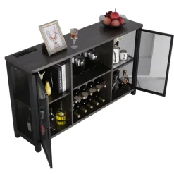 VEVOR 47 Inch Industrial Bar Cabinet, Wine Table for Liquor & Glasses, Sideboard Buffet Cabinet with Wine Rack, Freestanding Farmhouse Wood Coffee Bar Cabinet for Living Room, Home Bar, Kitchen