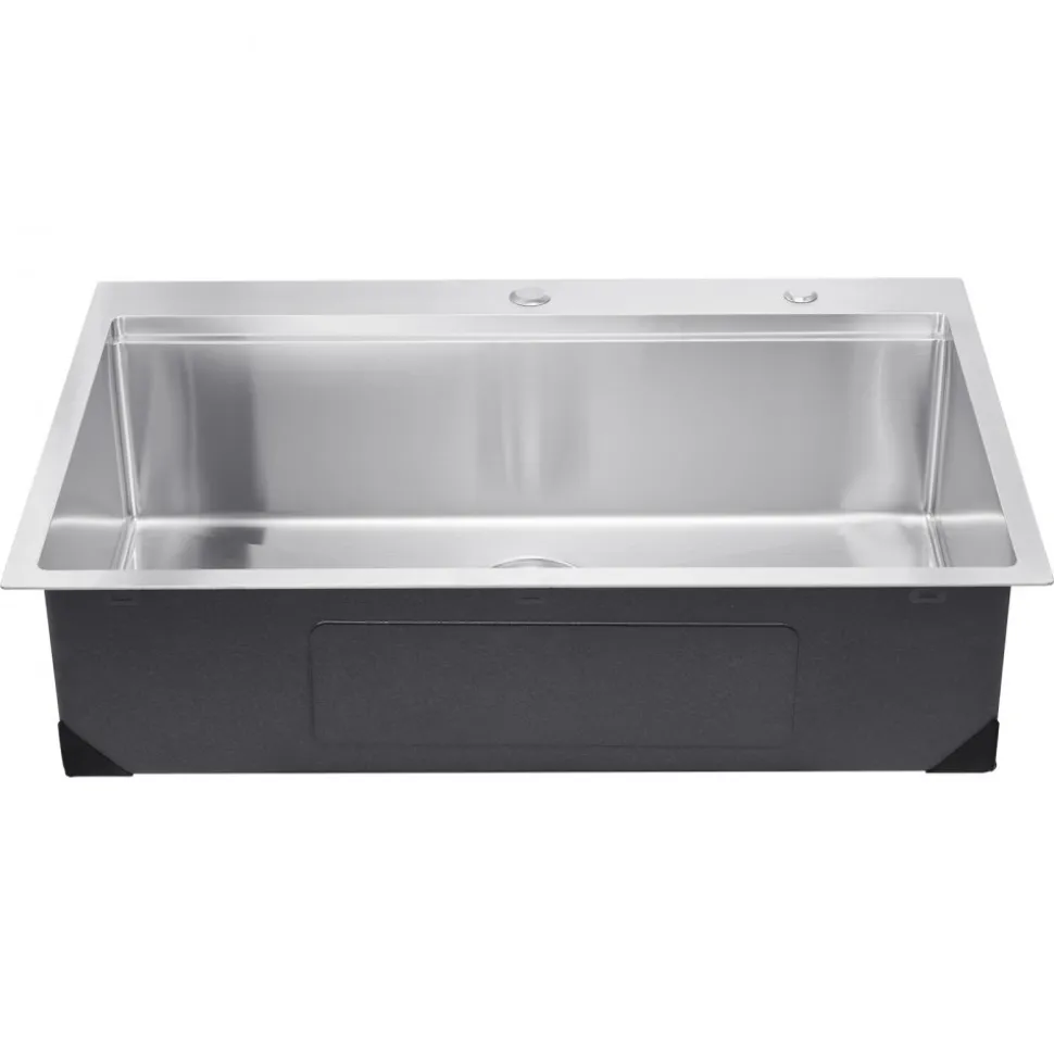 VEVOR 33 inch Kitchen Sink Workstation, 304 Stainless Steel Top Mount Sinks, Drop-In Single Bowl Farmhouse Basin with Ledge & Multiple Accessories, Household Dishwasher Sink for RV, Prep Kitchen, Bar