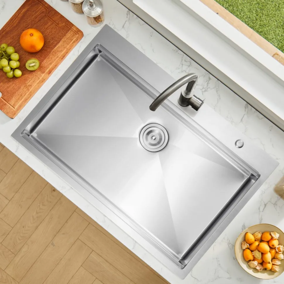 VEVOR 33 inch Kitchen Sink Workstation, 304 Stainless Steel Top Mount Sinks, Drop-In Single Bowl Farmhouse Basin with Ledge & Multiple Accessories, Household Dishwasher Sink for RV, Prep Kitchen, Bar