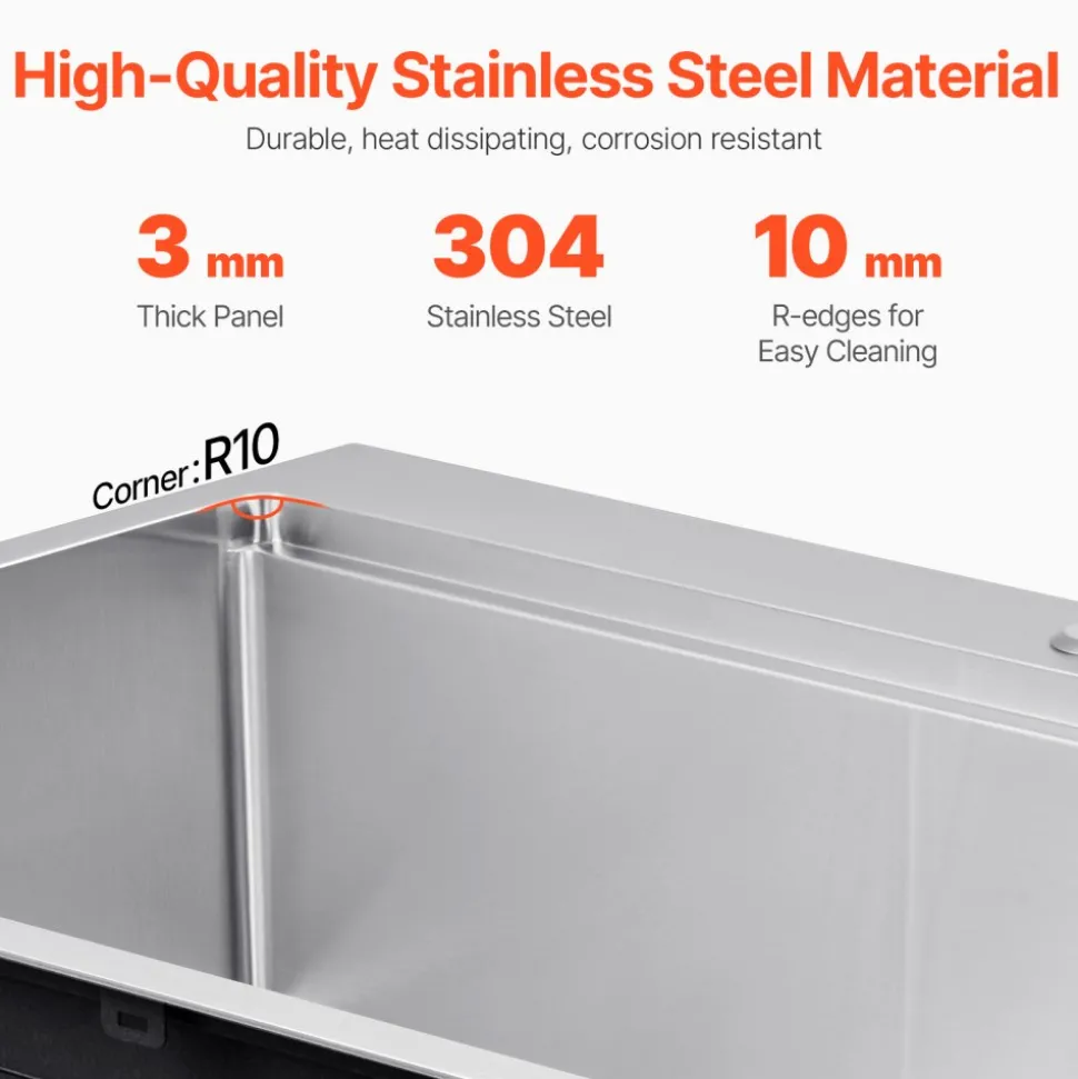 VEVOR 33 inch Kitchen Sink Workstation, 304 Stainless Steel Top Mount Sinks, Drop-In Single Bowl Farmhouse Basin with Ledge & Multiple Accessories, Household Dishwasher Sink for RV, Prep Kitchen, Bar