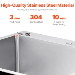 VEVOR 25 inch Kitchen Sink Workstation, 304 Stainless Steel Top Mount Sinks, Drop-In Single Bowl Farmhouse Basin with Accessories, Household Dishwasher Sinks for RV, Prep Kitchen, Laundry Room, Bar
