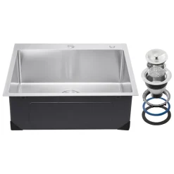VEVOR 25 inch Kitchen Sink Workstation, 304 Stainless Steel Top Mount Sinks, Drop-In Single Bowl Farmhouse Basin with Accessories, Household Dishwasher Sinks for RV, Prep Kitchen, Laundry Room, Bar