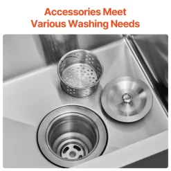 VEVOR 25 inch Kitchen Sink Workstation, 304 Stainless Steel Top Mount Sinks, Drop-In Single Bowl Farmhouse Basin with Accessories, Household Dishwasher Sinks for RV, Prep Kitchen, Laundry Room, Bar