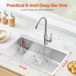 VEVOR 33 inch Kitchen Sink Workstation, 304 Stainless Steel Top Mount Sinks, Drop-In Single Bowl Farmhouse Basin with Accessories, Household Dishwasher Sinks for RV, Prep Kitchen, and Bar (Black)