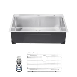 VEVOR 33 inch Kitchen Sink Workstation, 304 Stainless Steel Top Mount Sinks, Drop-In Single Bowl Farmhouse Basin with Accessories, Household Dishwasher Sinks for RV, Prep Kitchen, Laundry Room, Bar