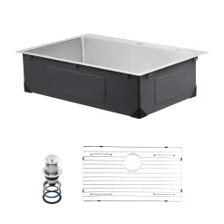 VEVOR 33 inch Kitchen Sink Workstation, 304 Stainless Steel Top Mount Sinks, Drop-In Single Bowl Farmhouse Basin with Accessories, Household Dishwasher Sinks for RV, Prep Kitchen, Laundry Room, Bar