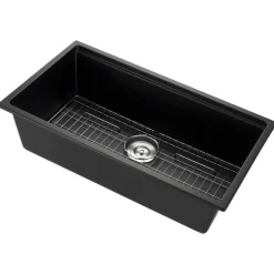 VEVOR 33 inch Kitchen Sink Workstation, Undermount Granite Sink, Drop-In Single Bowl Farmhouse Basin with Multiple Accessories, Household Dishwasher Sinks for RV, Prep Kitchen, and Bar (Black)