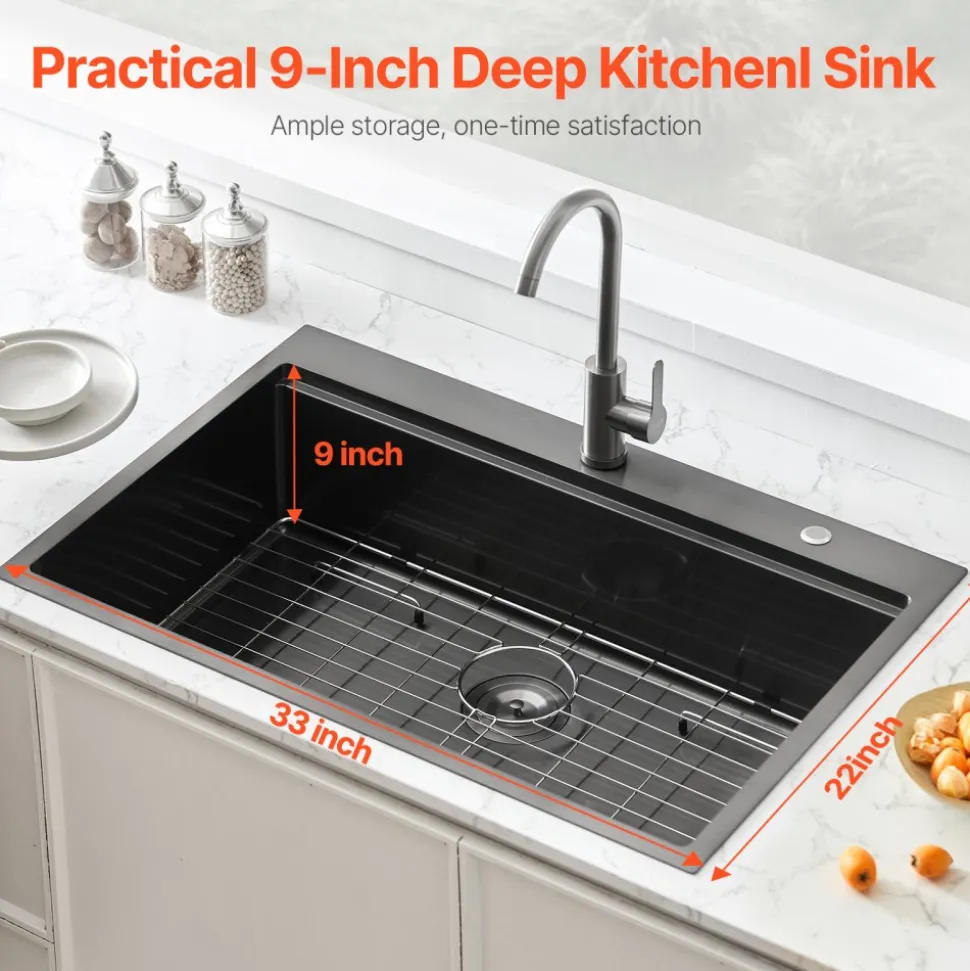 VEVOR 33 inch Kitchen Sink Workstation, 304 Stainless Steel Undermount Sink, Drop-In Double Bowl Farmhouse Basin with Ledge & Multiple Accessories, Household Dishwasher Sinks for RV, Prep Kitchen, Bar