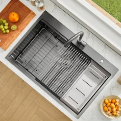 VEVOR 33 inch Kitchen Sink Workstation, 304 Stainless Steel Undermount Sink, Drop-In Double Bowl Farmhouse Basin with Ledge & Multiple Accessories, Household Dishwasher Sinks for RV, Prep Kitchen, Bar