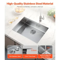 VEVOR 32 inch Kitchen Sink Workstation, 304 Stainless Steel Undermount Sink, Drop-In Single Bowl Farmhouse Basin with Ledge & Multiple Accessories, Household Dishwasher Sinks for RV, Prep Kitchen, Bar