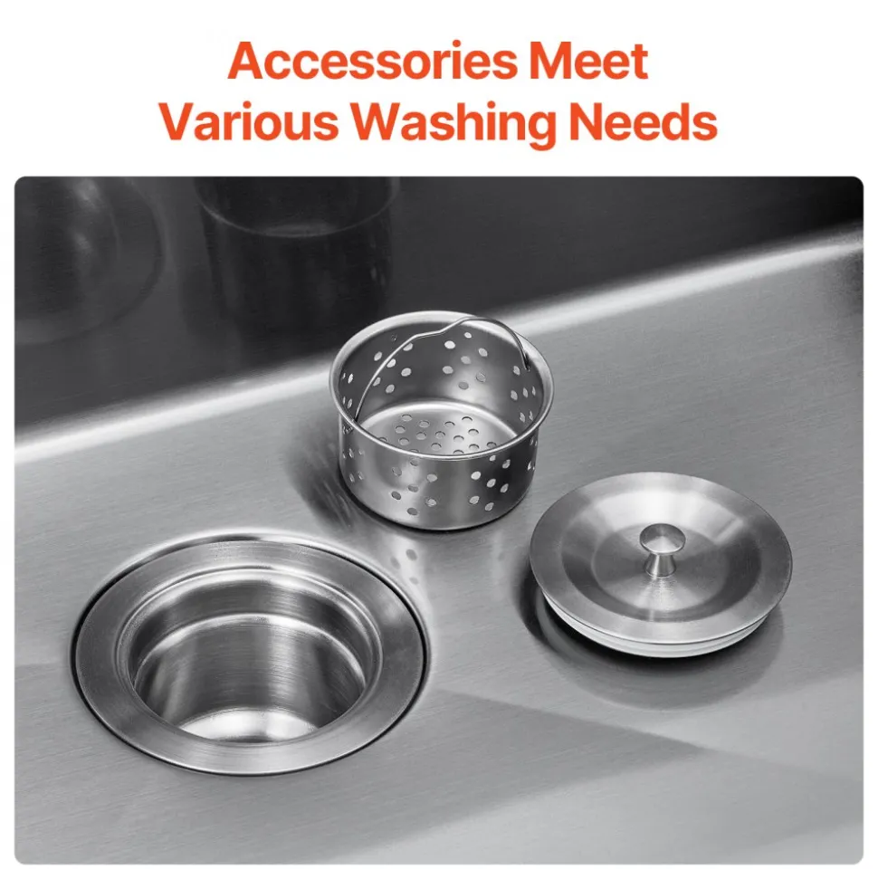 VEVOR 25 inch Kitchen Sink Workstation, 304 Stainless Steel Top Mount Sinks, Drop-In Single Bowl Farmhouse Basin with Accessories, Household Dishwasher Sinks for RV, Prep Kitchen, and Bar (Black)