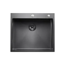 VEVOR 25 inch Kitchen Sink Workstation, 304 Stainless Steel Top Mount Sinks, Drop-In Single Bowl Farmhouse Basin with Accessories, Household Dishwasher Sinks for RV, Prep Kitchen, and Bar (Black)