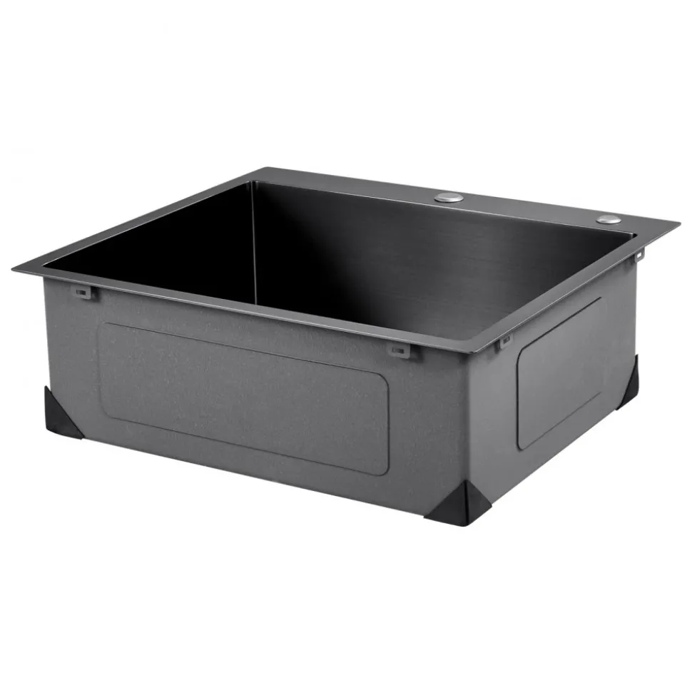VEVOR 25 inch Kitchen Sink Workstation, 304 Stainless Steel Top Mount Sinks, Drop-In Single Bowl Farmhouse Basin with Accessories, Household Dishwasher Sinks for RV, Prep Kitchen, and Bar (Black)