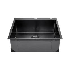 VEVOR 25 inch Kitchen Sink Workstation, 304 Stainless Steel Top Mount Sinks, Drop-In Single Bowl Farmhouse Basin with Accessories, Household Dishwasher Sinks for RV, Prep Kitchen, and Bar (Black)